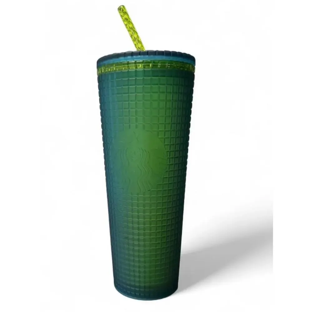 Starbucks Winter 2022 Green / Yellow / Blue Studded Grid 24oz Venti Tumbler Cup